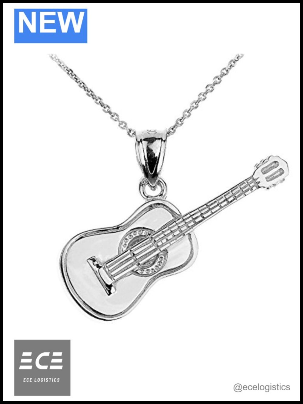 925 Sterling Silver Acoustic Guitar Charm Pendant Necklace Music Jewelry
